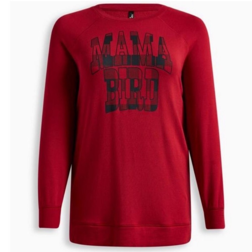 319. TORRID Size 28 Red Mama Bird Buffalo Plaid Sleep Sweatshirt NWT
